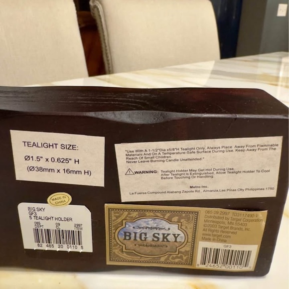 New Vintage Big Sky Natural Wood 5 Tea Light Holder w/5 New Burgundy Tea Candles - Picture 5 of 6